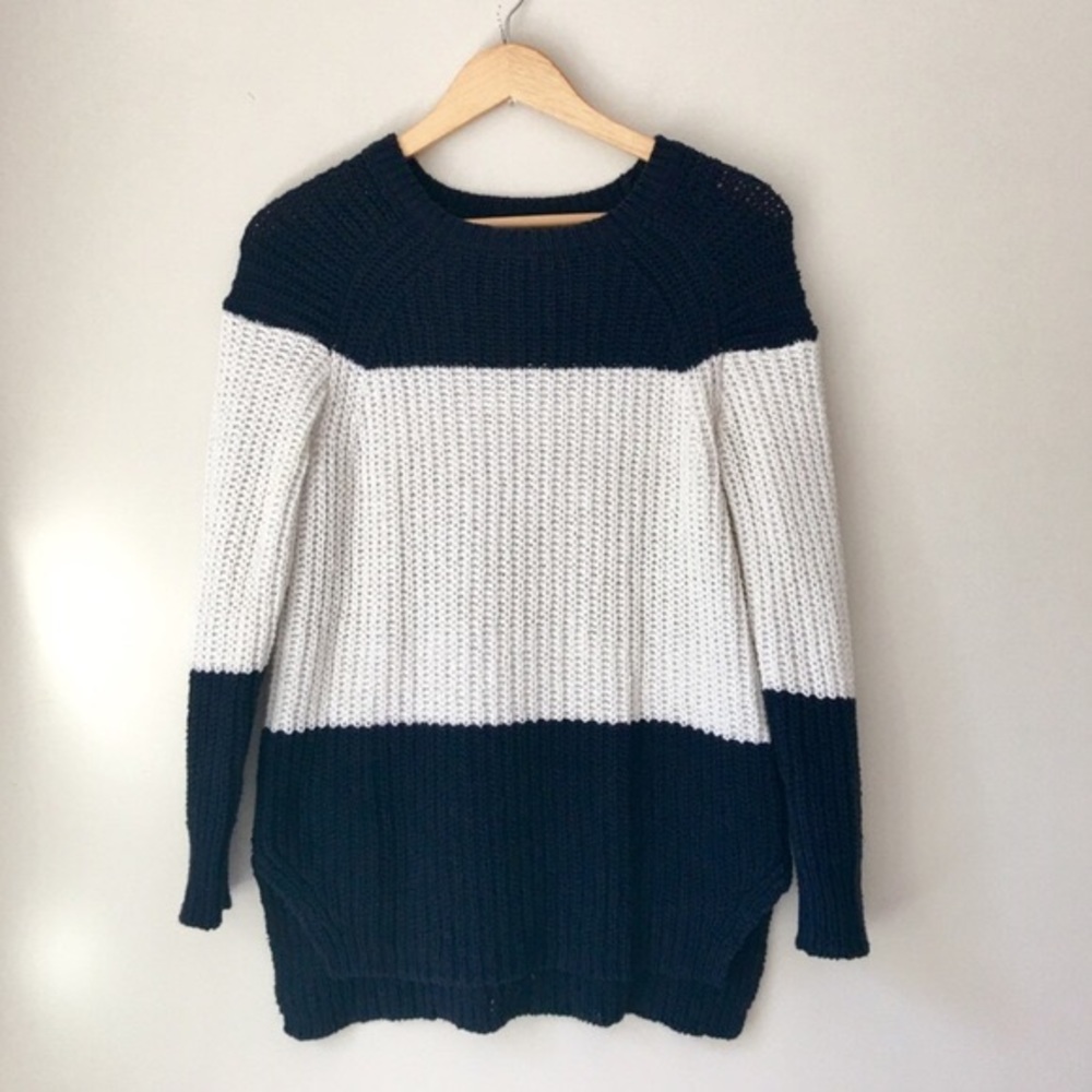J.Crew Navy and White Block Sweater